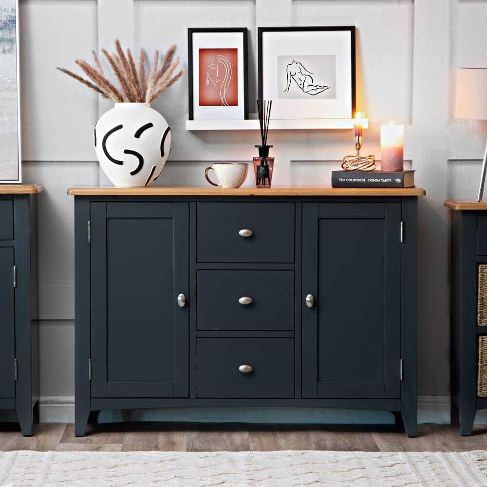 Gloucester Midnight Grey Painted 2 Door 3 Drawer Large Sideboard by