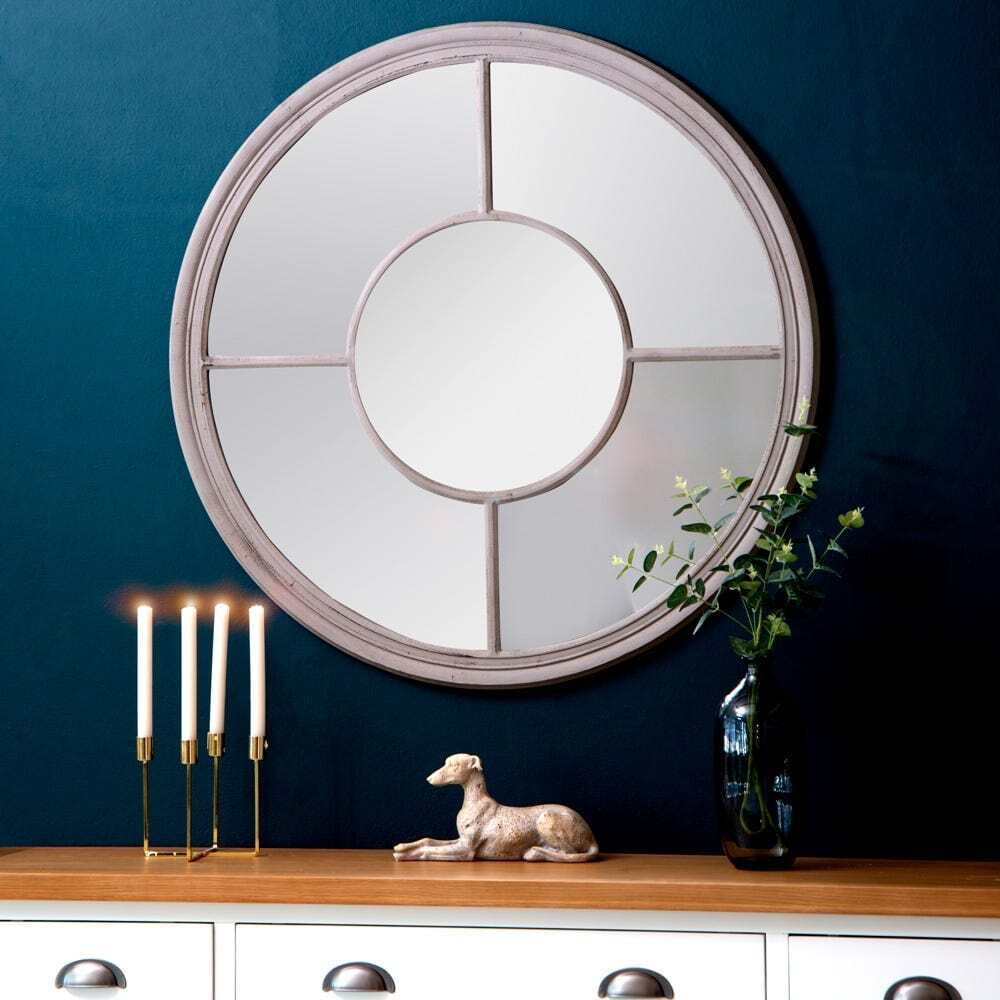 Marseille Distressed Grey Round Window Mirror 100 x 100cm by Chiltern