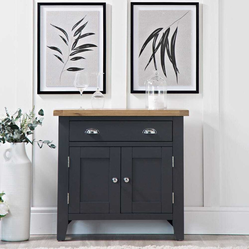 Suffolk Midnight Grey Painted Oak 2 Door Mini Sideboard by Chiltern Oak
