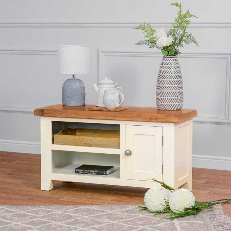 Hampshire Ivory Painted Oak Small TV Unit by Chiltern Oak Furniture