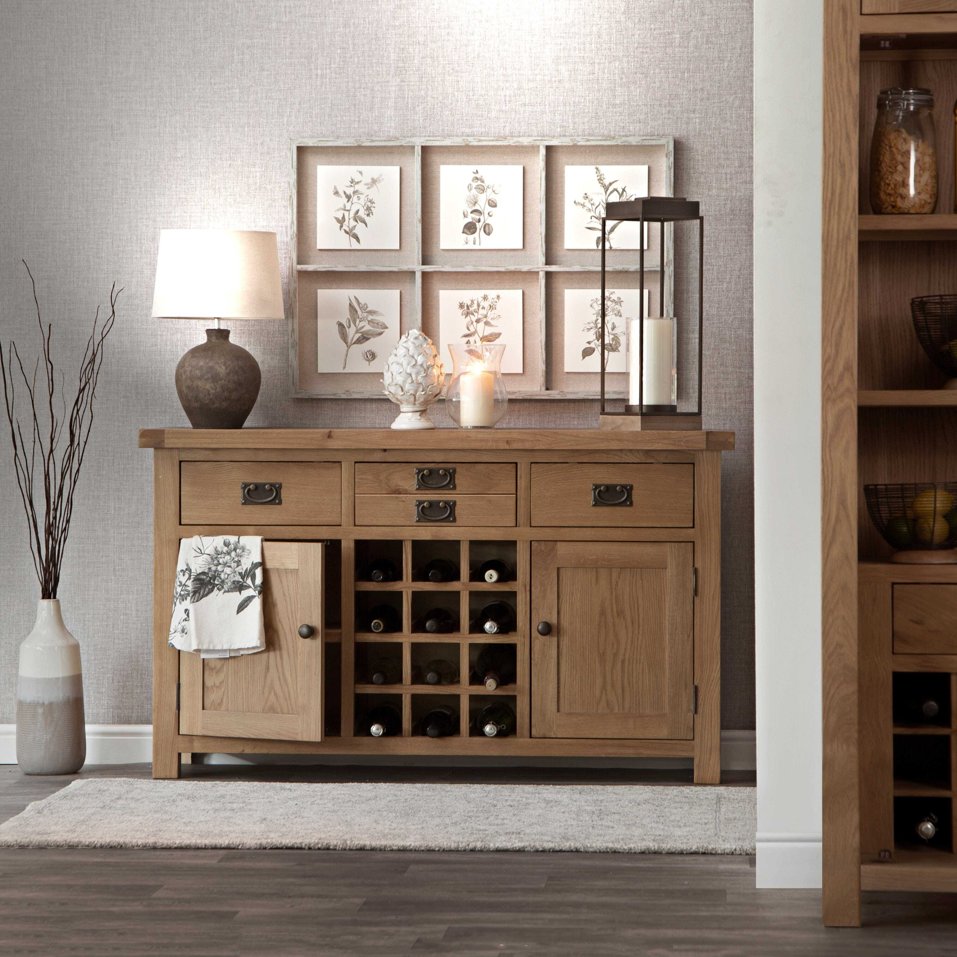 Winchester Oak Large Sideboard With Wine Rack by Chiltern Oak Furniture
