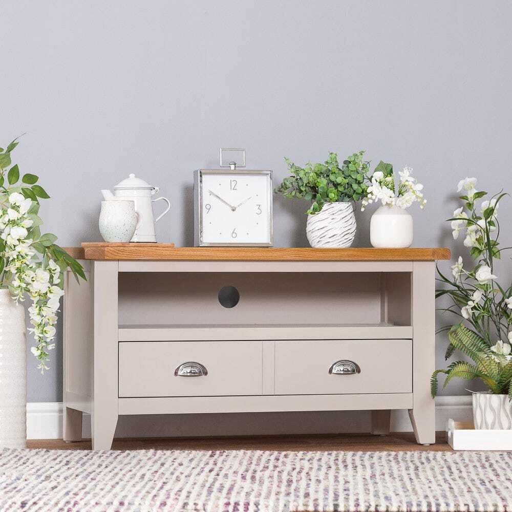 Chester Stone Painted Oak Small TV Unit by Chiltern Oak Furniture