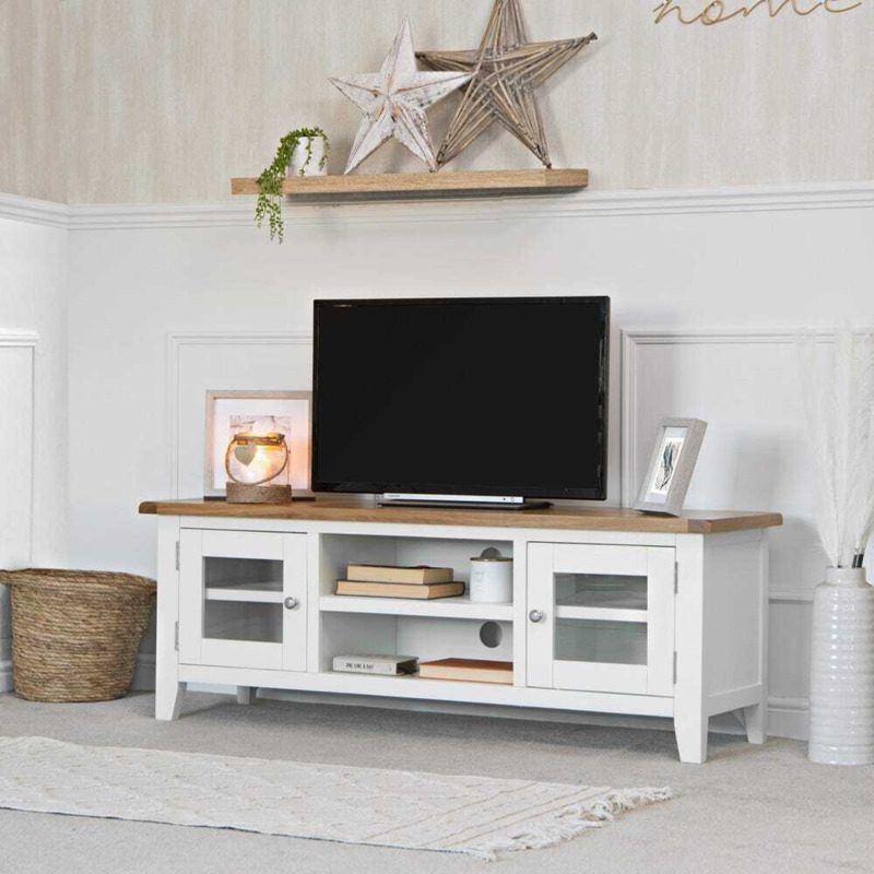 Chester White Painted Oak Large TV Unit by Chiltern Oak Furniture