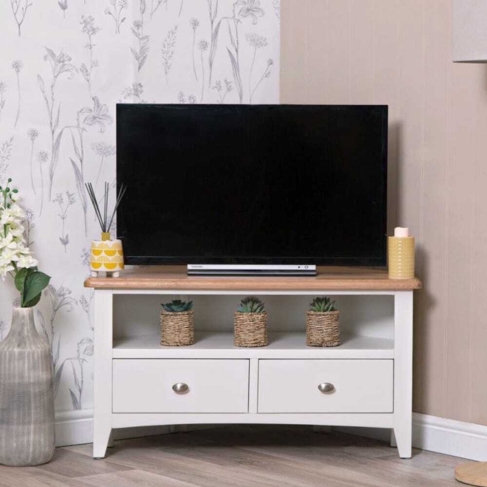 Gloucester White Painted Corner TV Unit by Chiltern Oak Furniture