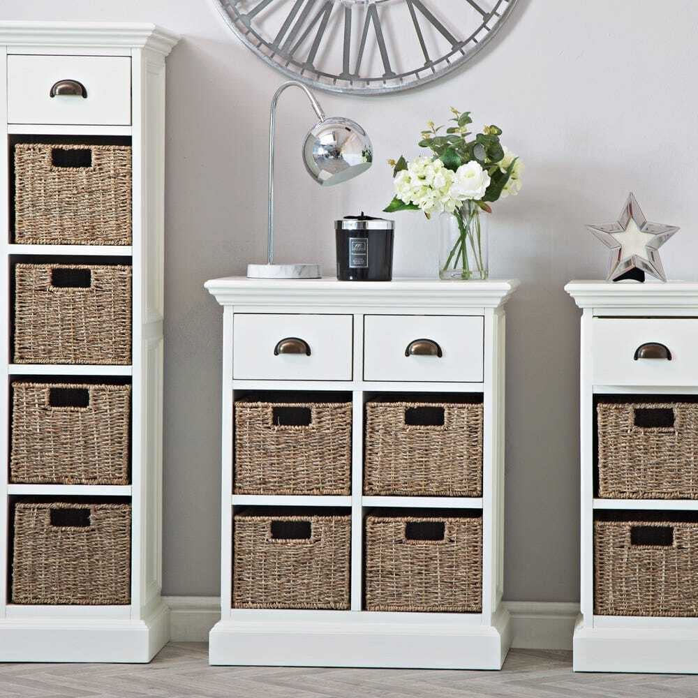 Monaco White Wicker 2 Drawer 4 Wicker Basket Sideboard by Chiltern Oak ...