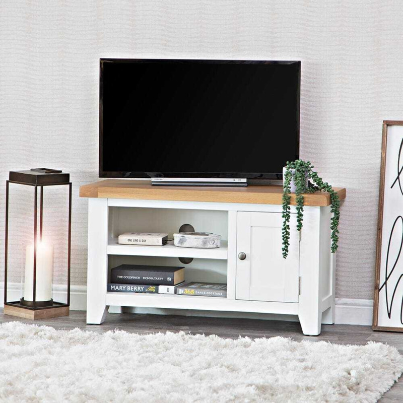 Hampshire White Painted Oak Small TV Unit by Chiltern Oak Furniture