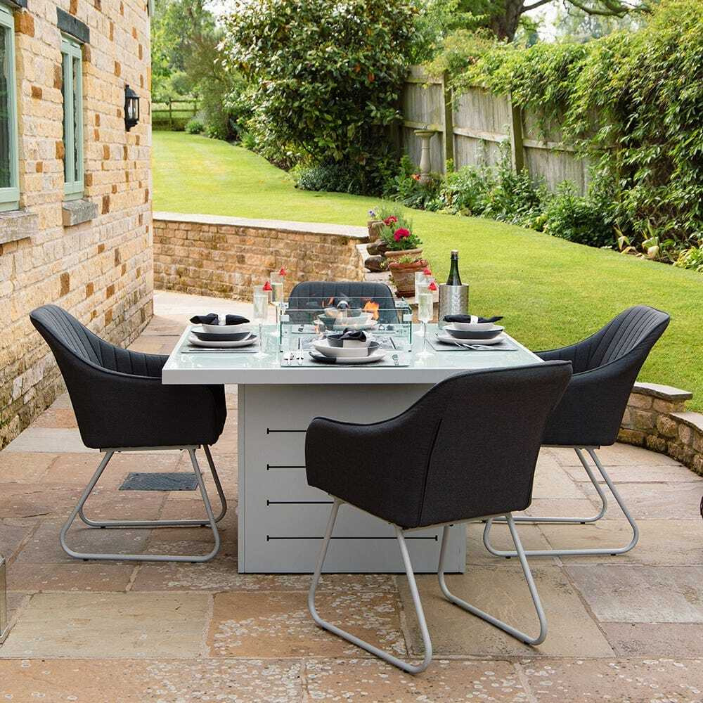 Outdoor Living Square Dining Table with Firepit & 4 Dark Grey