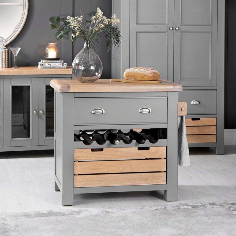 Dorset Storm Grey Painted Oak Small Kitchen Island by Chiltern Oak