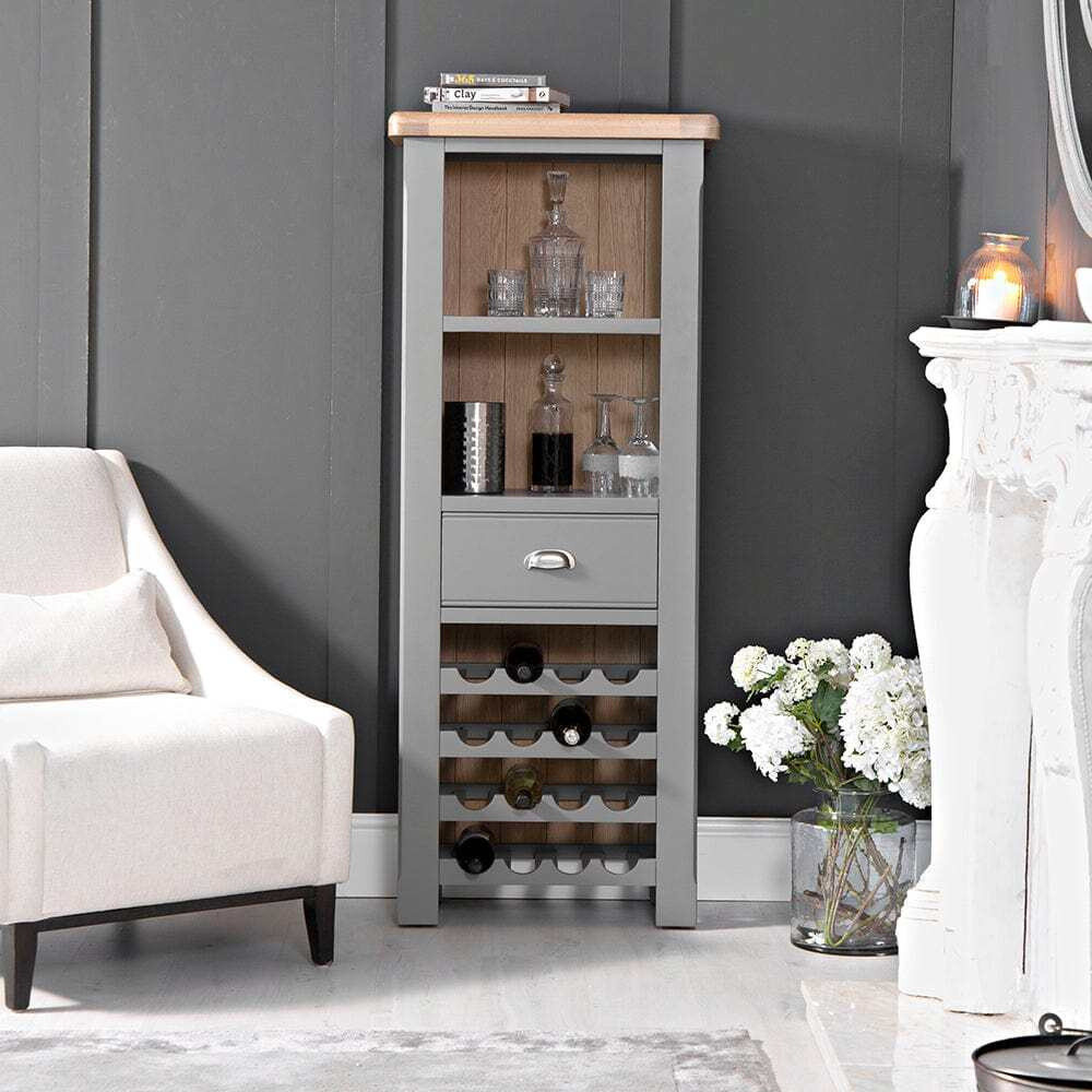 Dorset Storm Grey Painted Oak Tall Wine Cabinet by Chiltern Oak ...