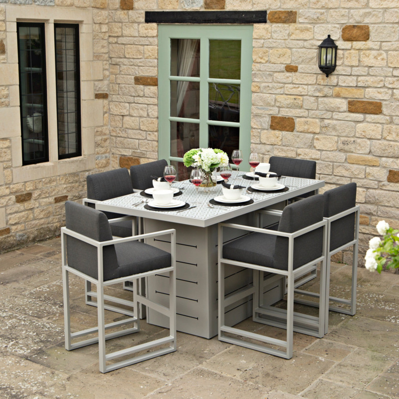 Outdoor Living Grey Patterned Bar Table & 6 Dark Grey Bar