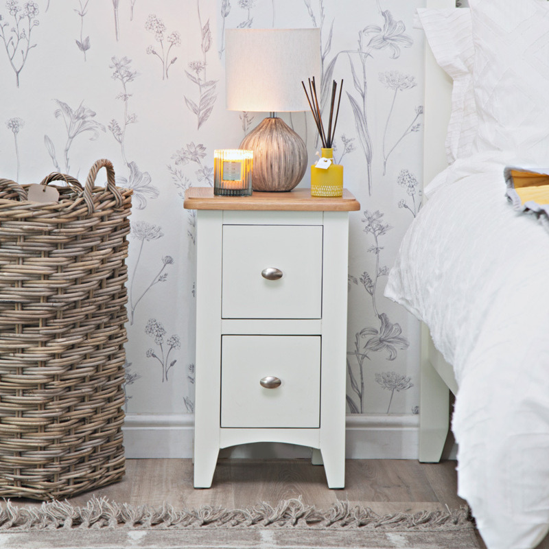 Gloucester White Painted Slim 2 Drawer Bedside Table by Chiltern Oak