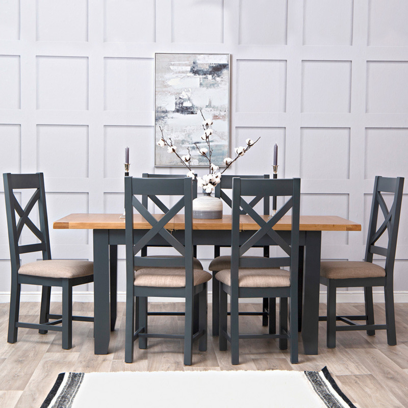 Hampshire Blue Painted Oak Medium Extending Dining Table by Chiltern