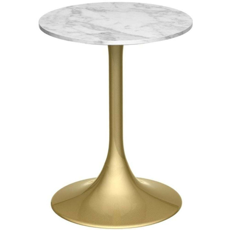 Gillmore Space Swan White Marble Top Round Side Table with Brass Base