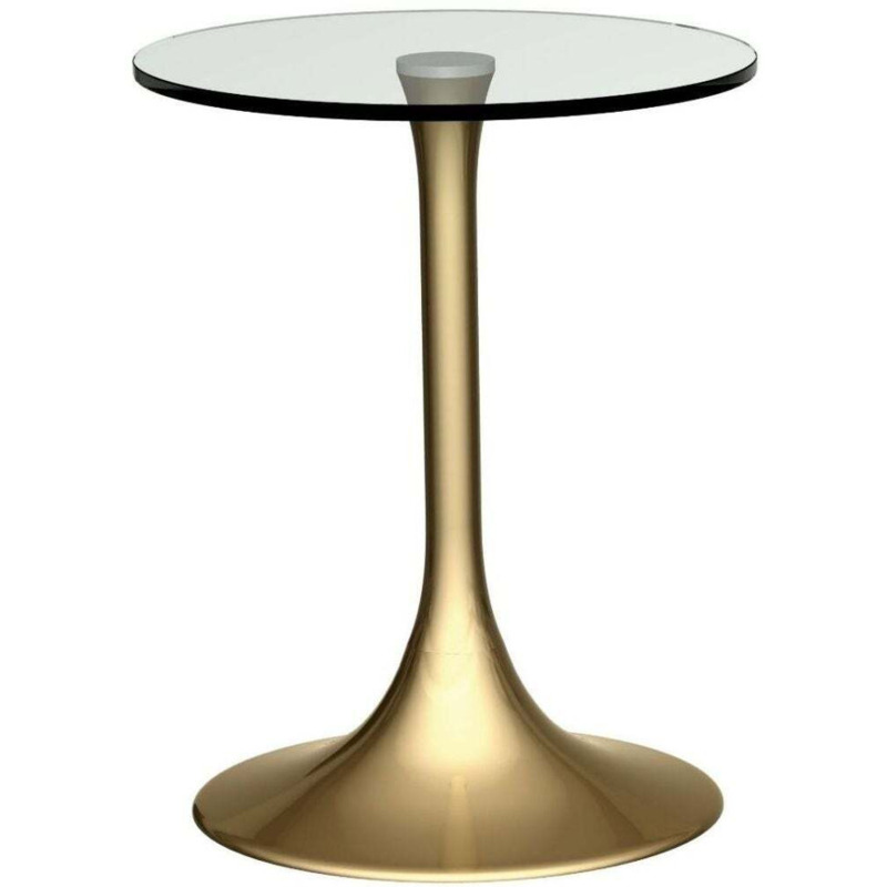 Gillmore Space Swan Clear Glass Top Round Side Table with Brass Base by