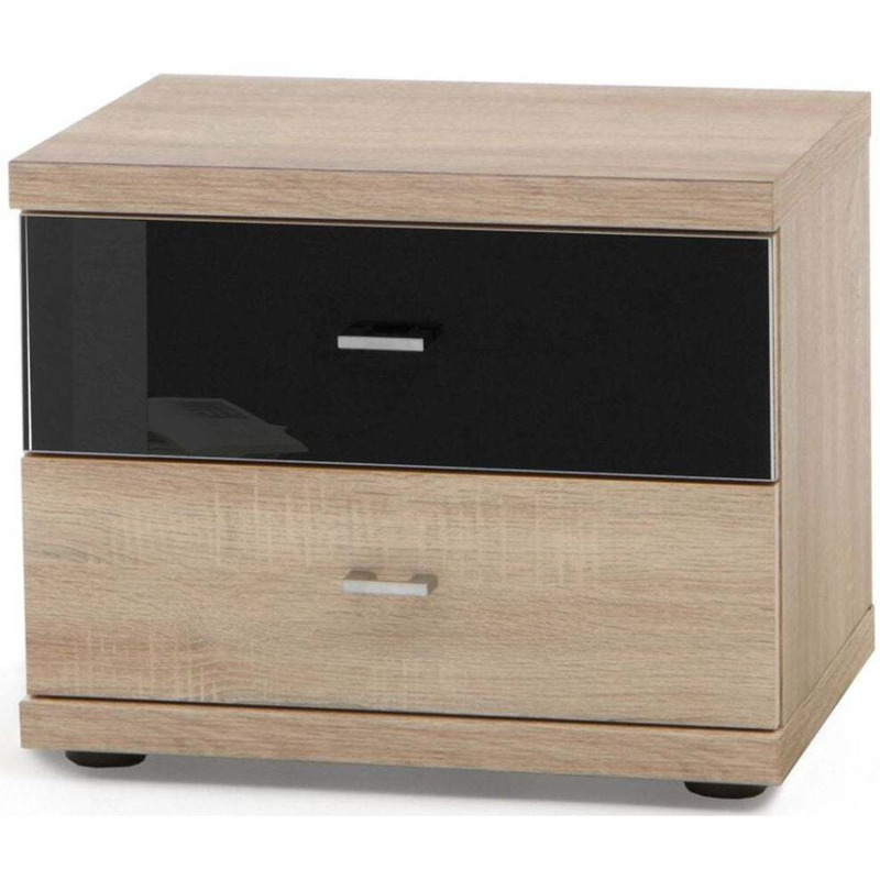 Wiemann Miro 2 Drawer Black Glass Top Drawer Bedside in Rustic