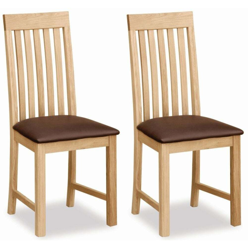 Cameron Natural Oak Dining Chair, Slatted Back with Faux Leather Padded