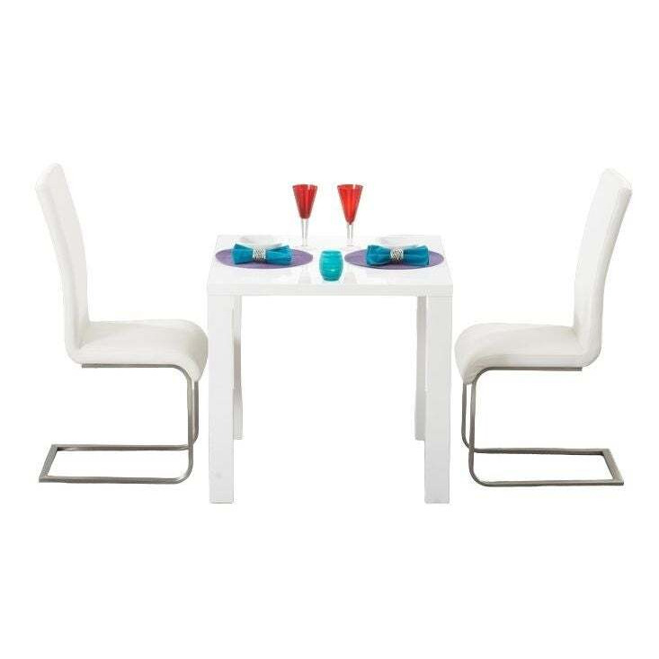 Zoie White High Gloss Square Dining Table and 2 Meghan Ivory Chairs by