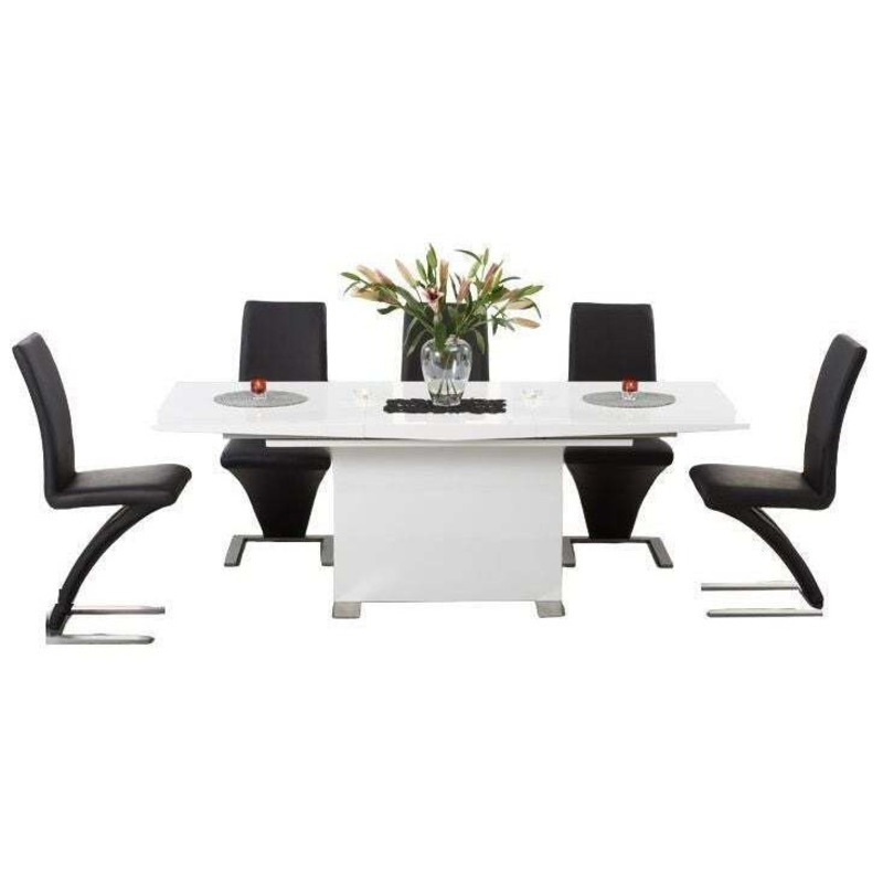 Zola White High Gloss Extending Dining Table and 6 Zoie Z Black Chairs