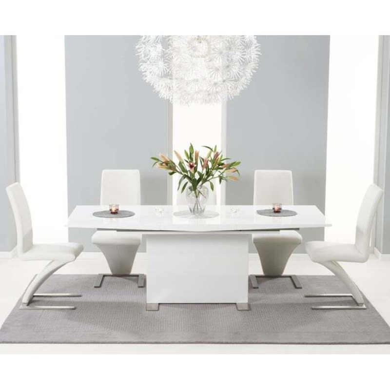 Zola White High Gloss Extending Dining Table and 6 Zoie Z Chairs by
