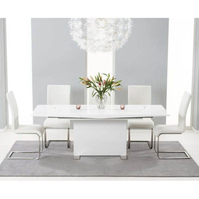 Zola White High Gloss Extending Dining Table and 6 Meghan Chairs by