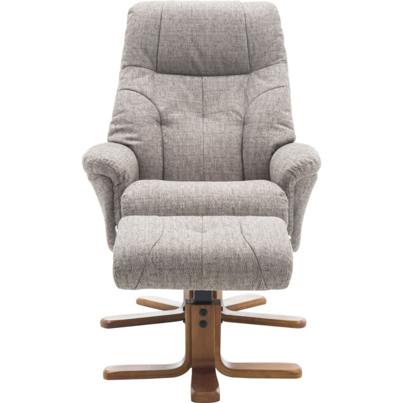 GFA Dubai Swivel Recliner Chair with Footstool Lisbon Mocha Fabric by Choice Furniture