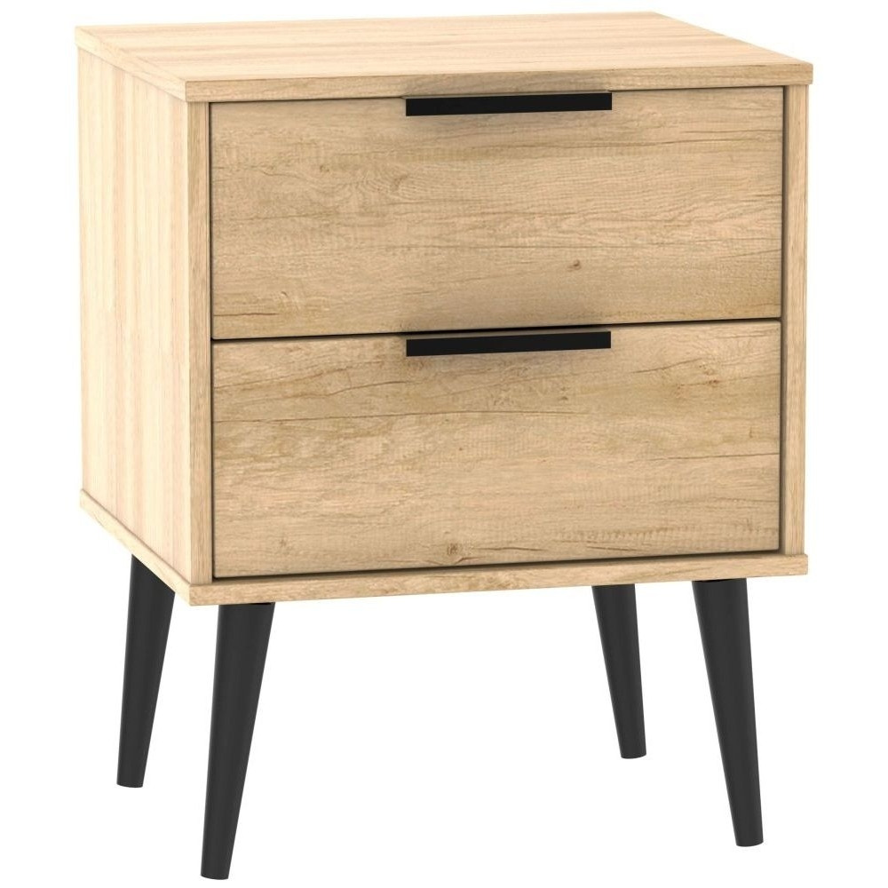 Hong Kong Nebraska Oak 2 Drawer Bedside with Wooden Legs by