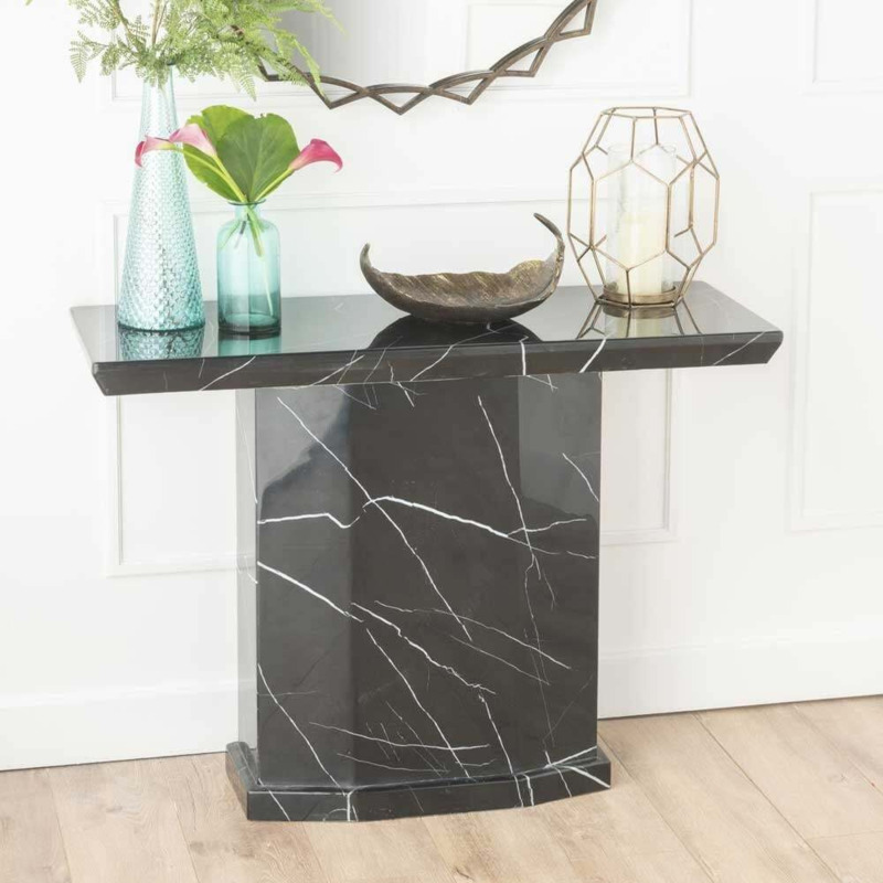 Naples Marble Console Table Black Rectangular Top with Pedestal Base by ...