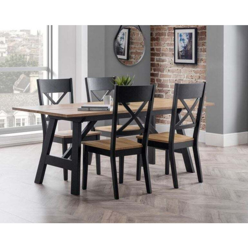 Julian Bowen Hockley Oak and Black Dining Table with 4 Chairs by Choice