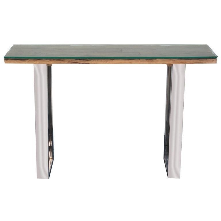 Indus Valley Railway Sleeper Industrial Glass Top Console Table ...