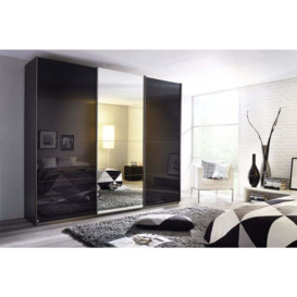Rauch Kulmbach 3 Door Sliding Wardrobe in Grey Metallic and Glass Basalt with Carcase Handle Strips - W 203cm
