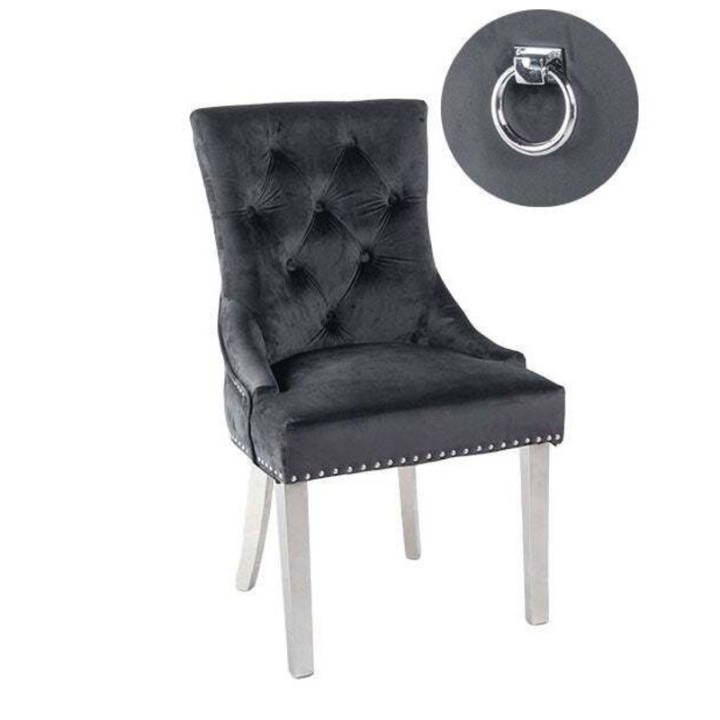 Knocker Back Black Dining Chair, Tufted Velvet Fabric Upholstered with