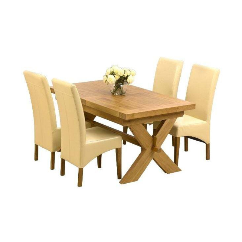 Aurora Oak Extending Dining Table and 4 Elizabeth Cream Chairs by Choice Furniture Superstore
