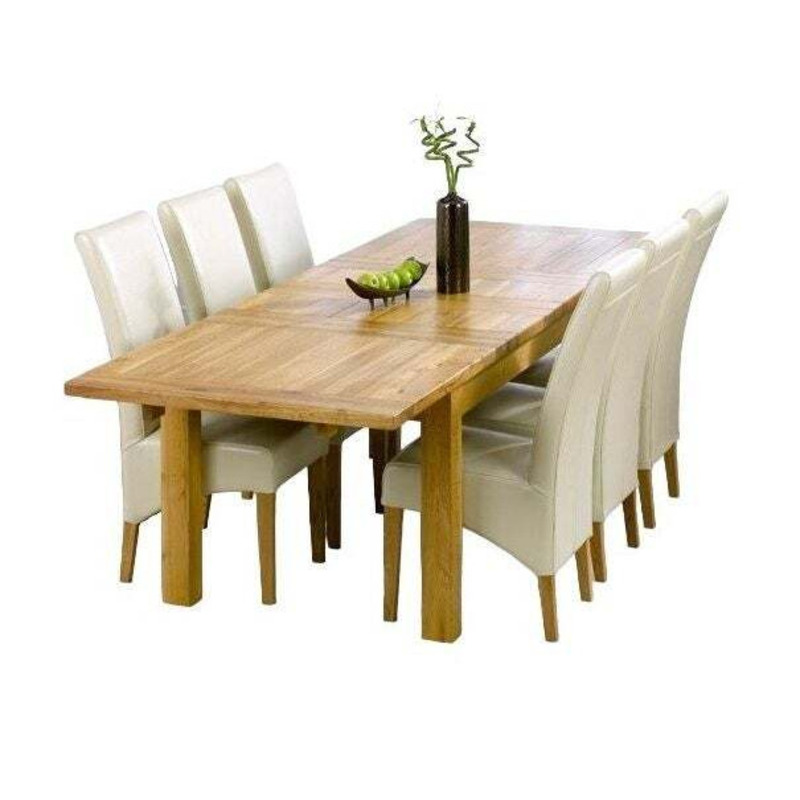 Piper Oak Large Extending Dining Table and 4 Elizabeth Cream Chairs by