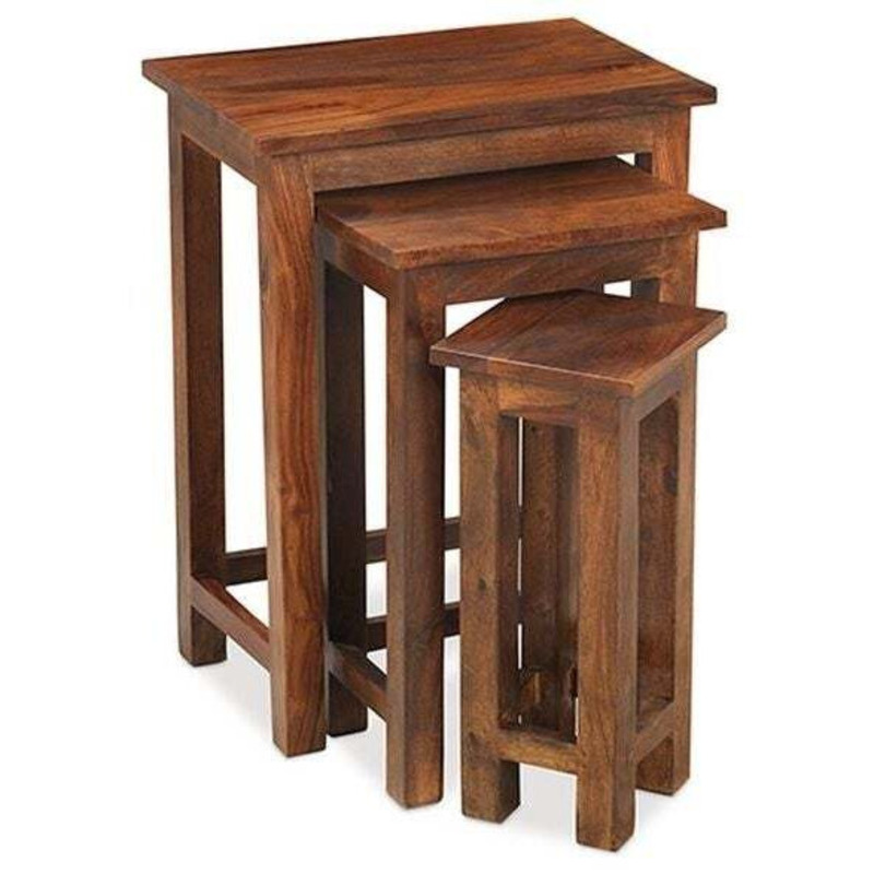 Indian Sheesham Solid Wood Chunky Nest of Tables, Set of 3 by Choice