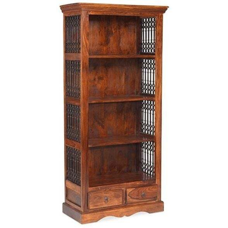 Indian Sheesham Solid Wood Bookcase, 3 Shelves with 2 Bottom Drawers by
