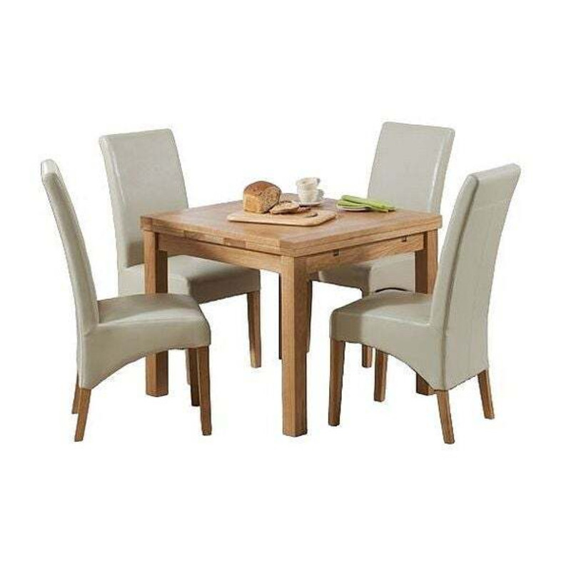 Esme Oak Square Extending Dining Table and 4 Elizabeth Cream Bycast Leather Chairs by Choice