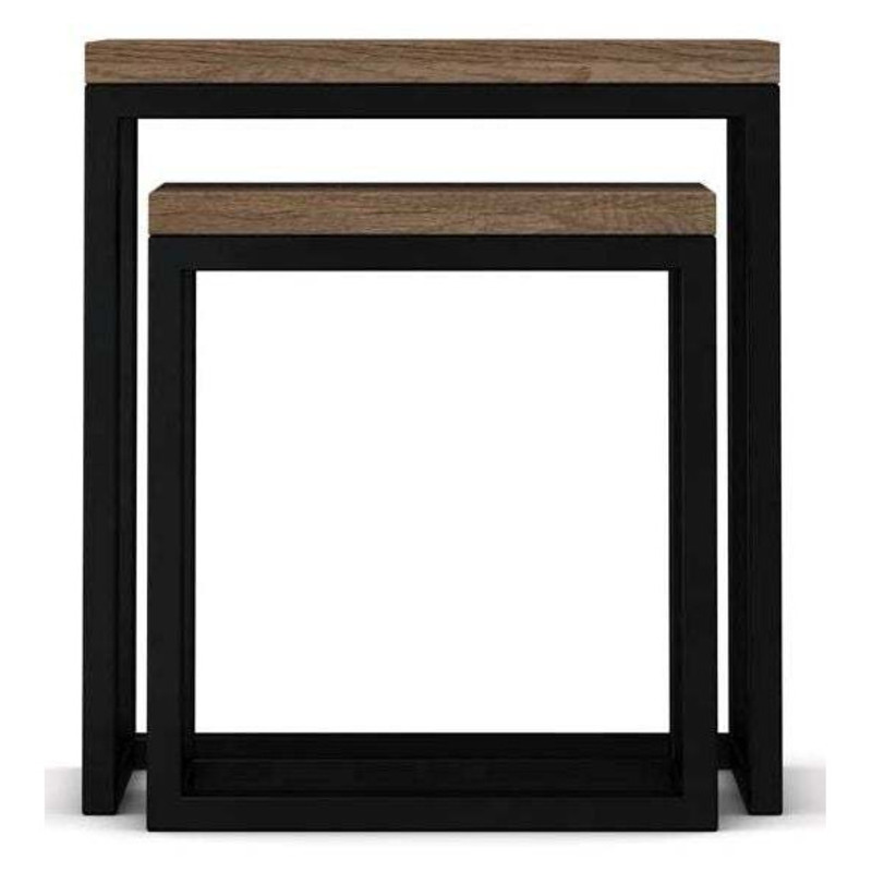 Wilber Industrial Style Rough Sawn Oak Nest of Tables, Set of 2 by