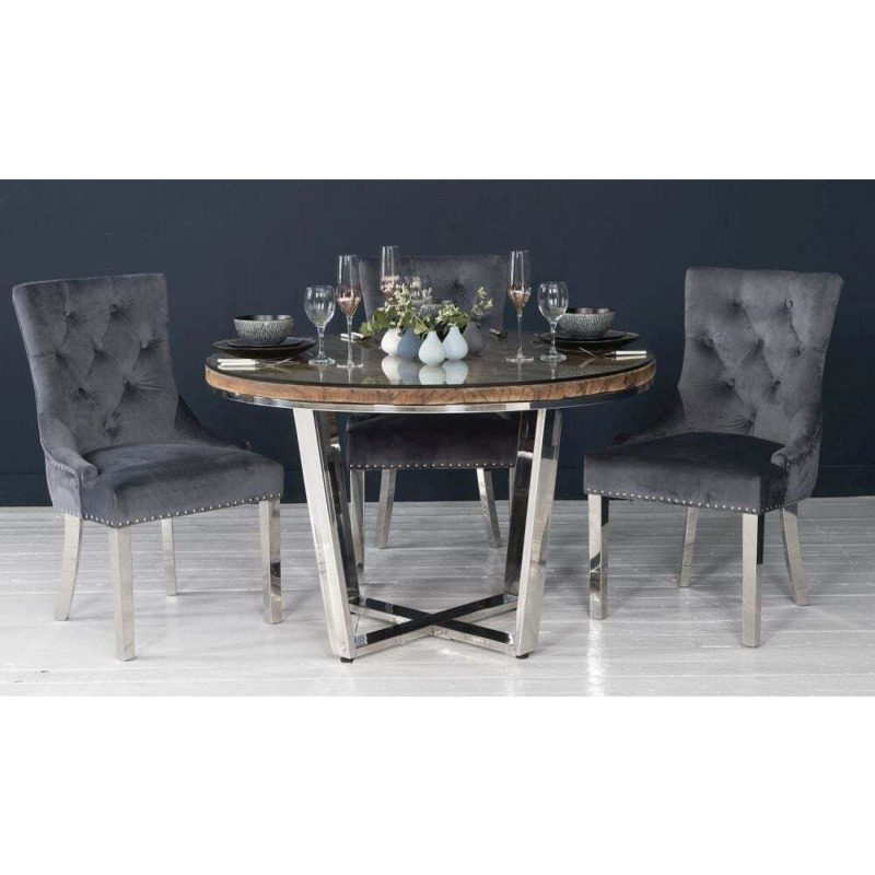 Railway Sleeper Dining Table with Glass Top, 120cm Round Seats 4 Diners