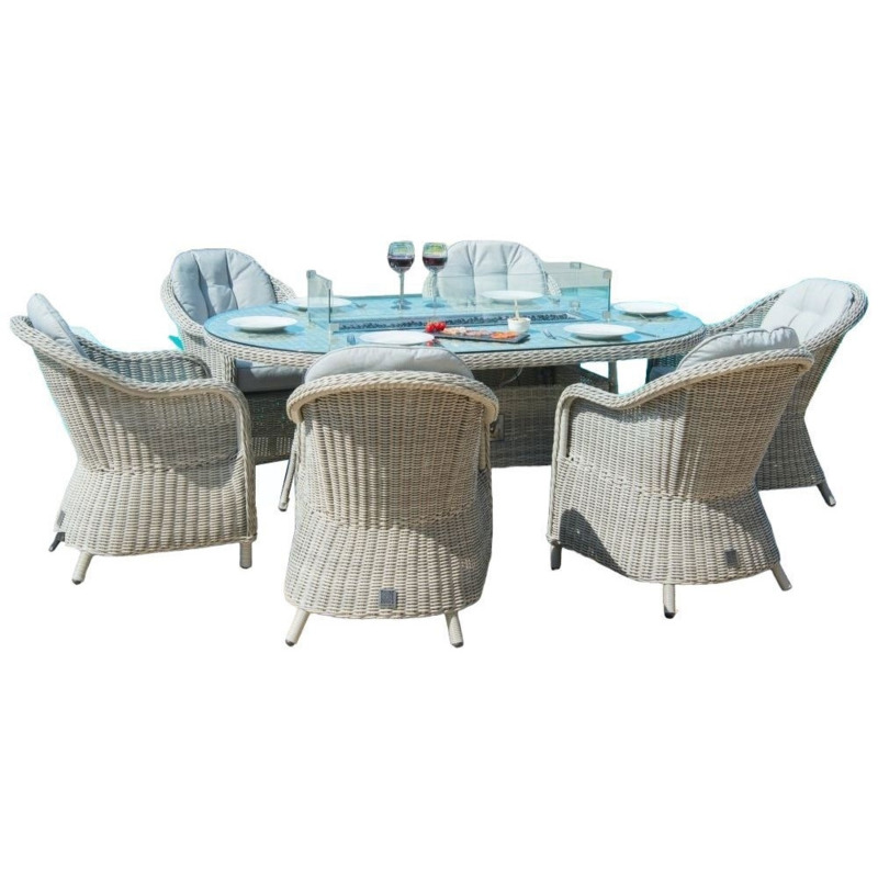 Maze Oxford Heritage 6 Seat Oval Rattan Fire Pit Dining Set by Choice