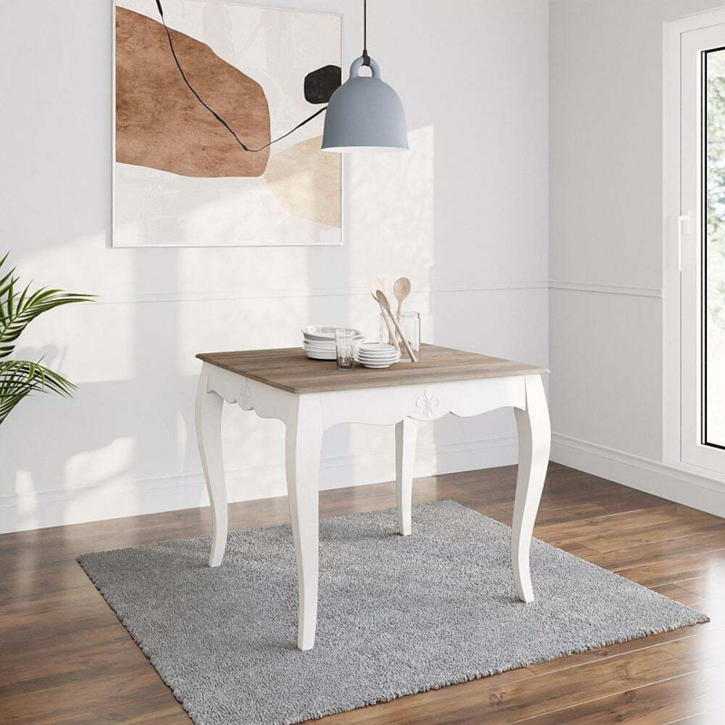 Fleur French Style Dining Table, White Painted Solid Mango Wood, 90cm