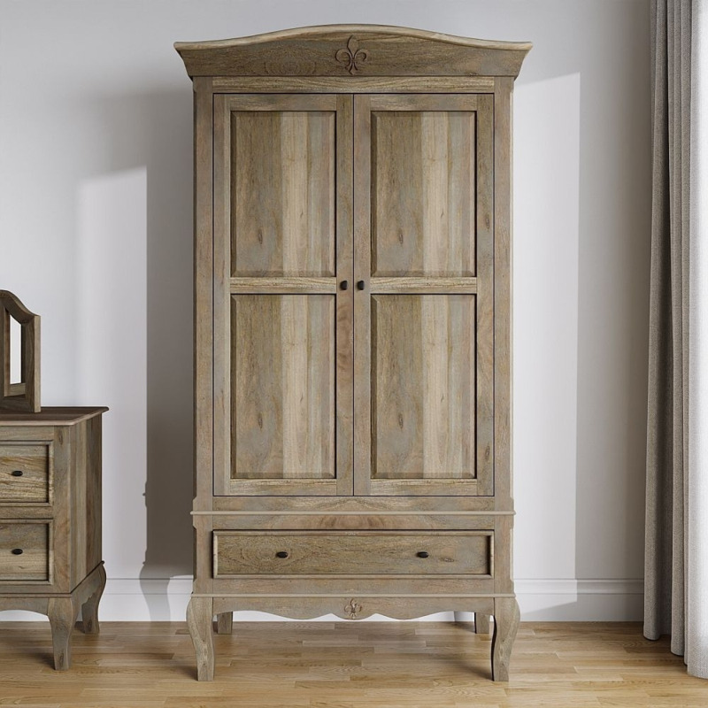 Fleur French Style Washed Grey 2 Door Wardrobe Made in Solid Rustic