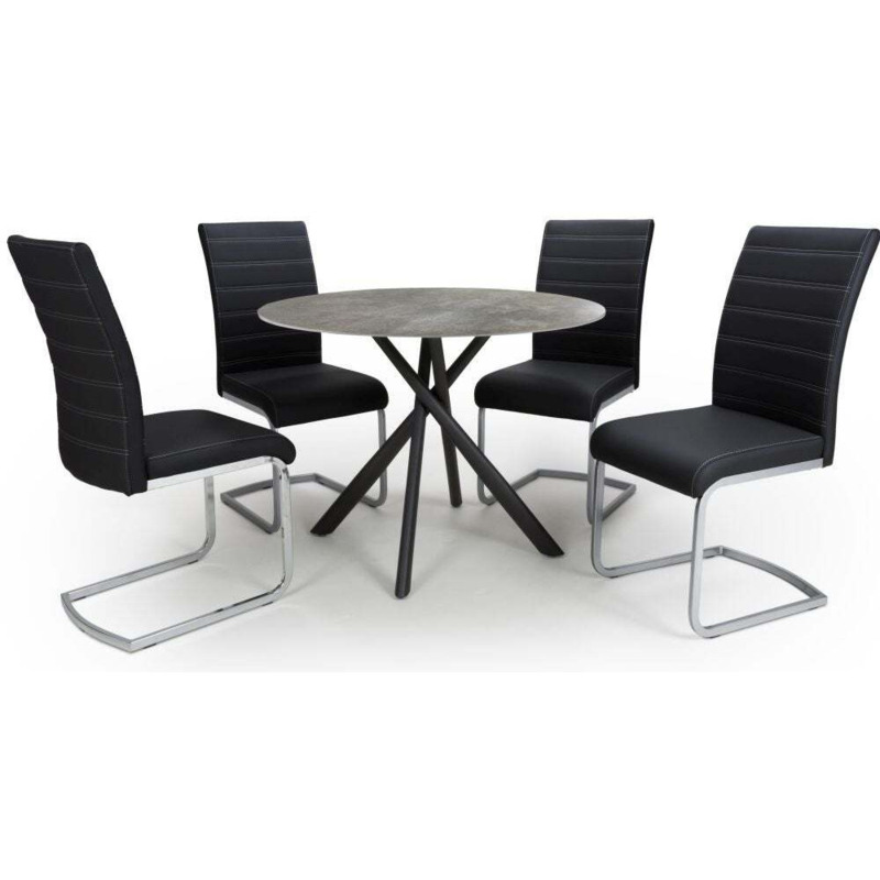 Shankar Avesta Grey Glass Round Dining Table and 4 Callisto Black Chairs by Choice Furniture