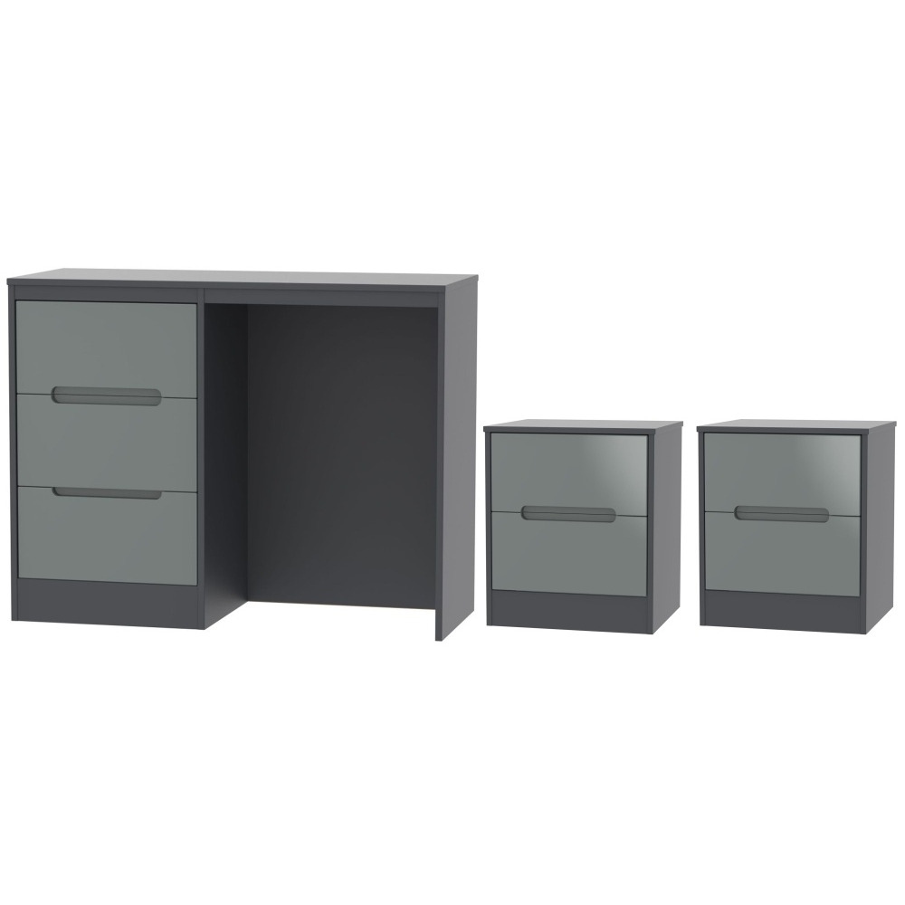 Monaco High Gloss Grey and Graphite 3 Piece Bedroom Set with 2 Drawer