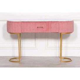 Pink Velvet Upholstered Dressing Table with Marble Effect Top