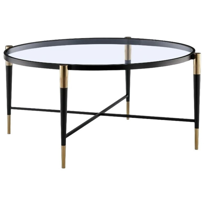 Mindy Brownes Harlinne Clear Glass and Black Round Coffee Table by