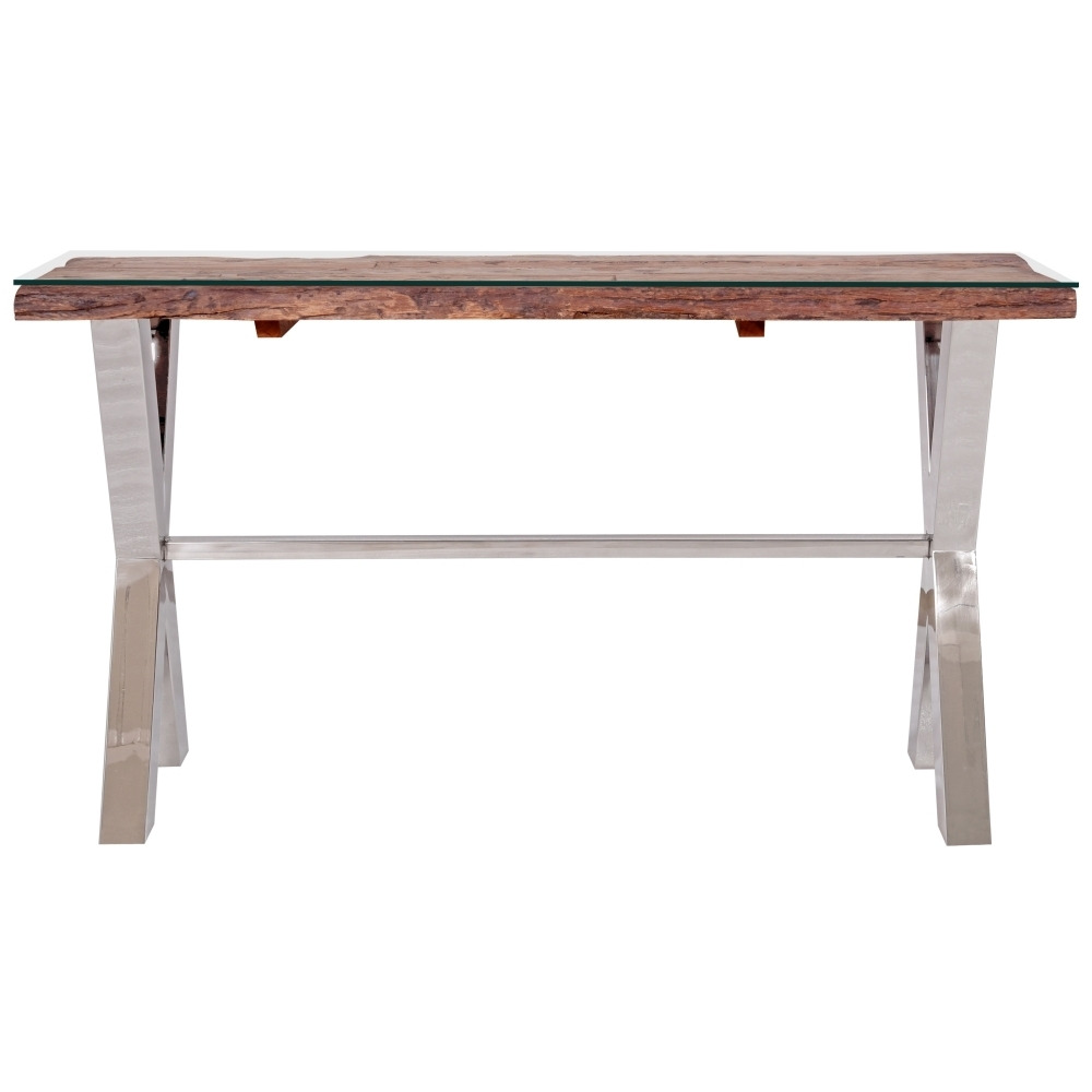 Indus Valley Orissa Sleeper Wood Glass Top Console Table by Choice ...