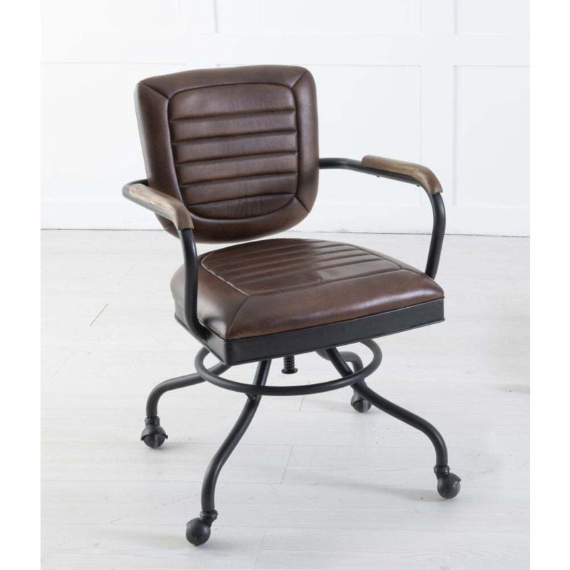 Mustang Vintage Brown Office Chair, Genuine Real Buffalo Leather by