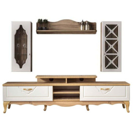Balat Turkish Style 210cm Entertainment Unit with Wall Mounted Cabinets - Cream Painted