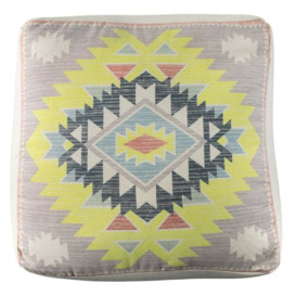Higbee Multicolour Global Woven Artisan Aztec Pattern Fabric Pouffe