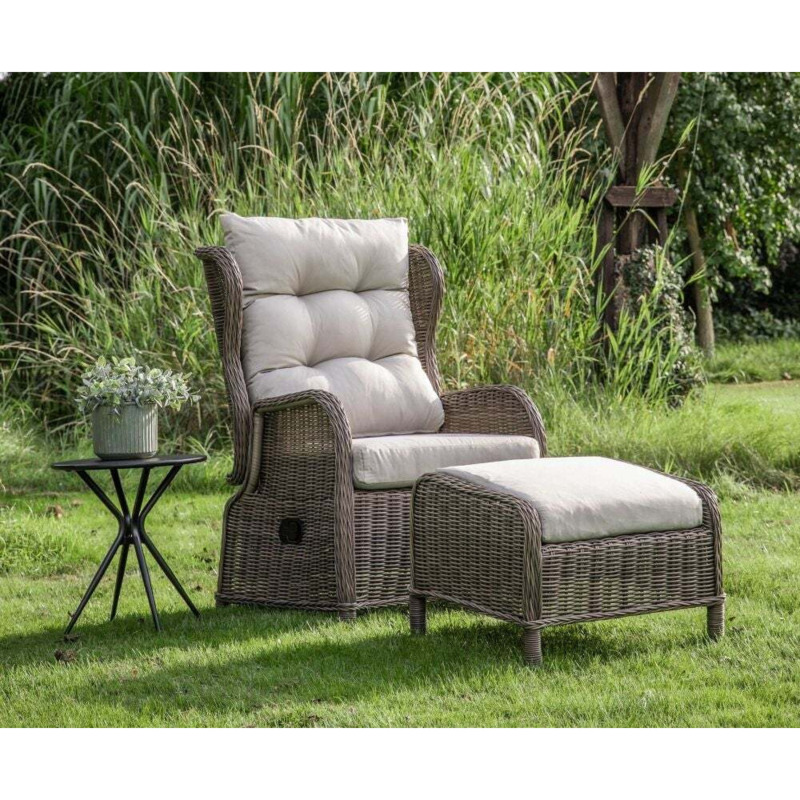 Sonta Natural Rattan Outdoor Garden Reclining Chair and Footstool by